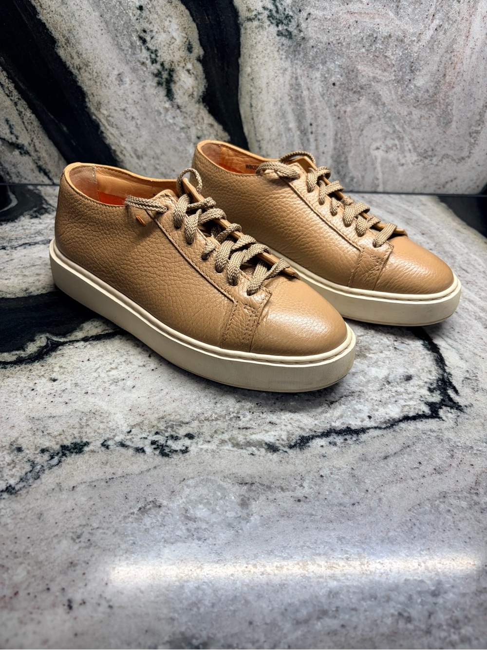 Santoni Women’s 37.5 Taupe Pebbled Leather Sneakers Made Italy 7.5 US